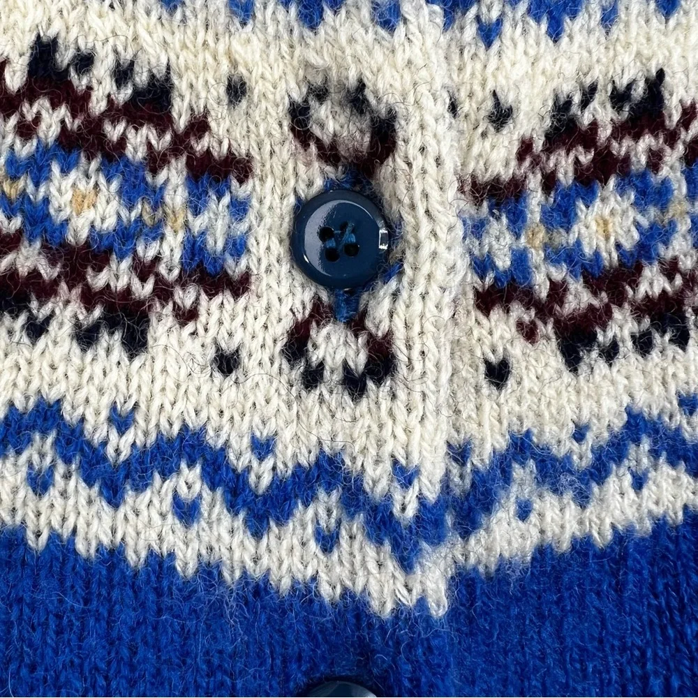 Vintage 70s 80s pure Shetland wool blue fair isle old money cardigan sweater - Picture 10 of 11